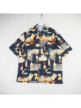 Vintage Kahala Mens Silk Hawaiian Shirt California Wine-Themed Print Size XL EUC